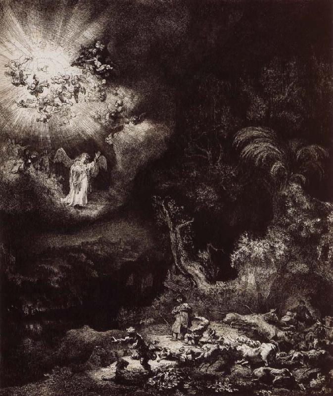 REMBRANDT Harmenszoon van Rijn The Angel Appearing to the Shepherds France oil painting art